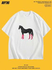 New Summer 2026 Collection, Unisex Styles, Crew Neck T-Shirt With Creative And Fun Cartoon Print, Pure Cotton, Summer Fashion, Short Sleeve, Casual Style For Everyday Wear, Sizes: S–7XL | Ships In 24 Hours - 白色 - 查看 1