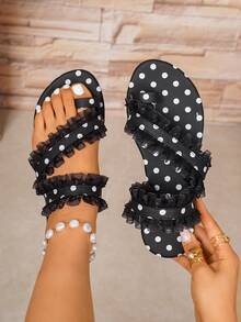 2026 New Fashion Women Lace Thong Sandals, Suitable For Home, Dates, Holidays, Weddings, Outdoor - Black - View 12