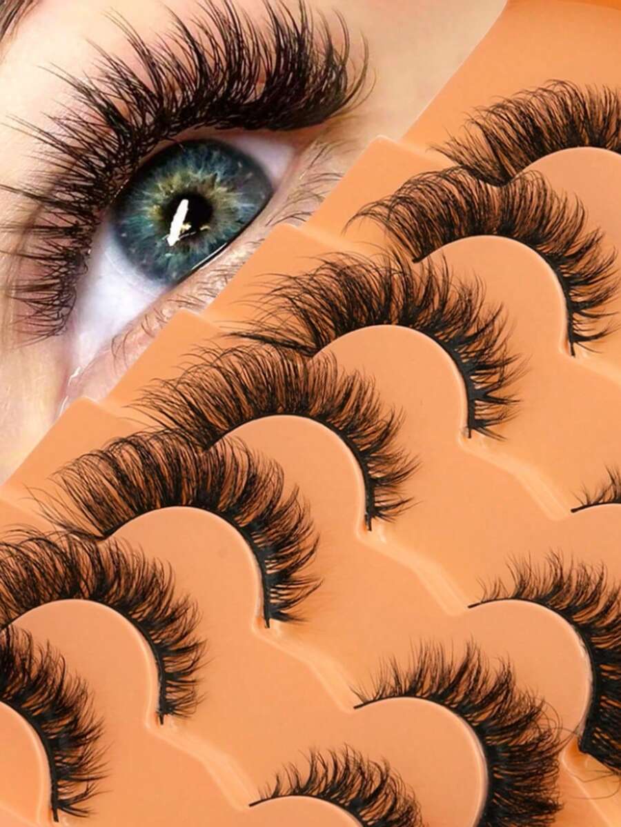 7對自然D捲俄式假睫毛,合成3D貂毛假睫毛,貓眼款精緻假睫毛條,提眼神效果,自然妝感假睫毛 - 眼尾拉長款 - 查看 1