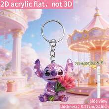 1 pieza Lindo llavero de acrílico de Stitch, llavero práctico brillante y hermoso, regalo de vacaciones, decoración, llavero de coche, mochila, cartera - Multicolor - Ver 3