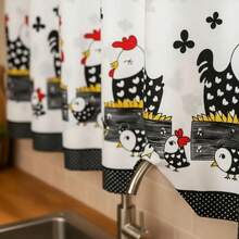 Oxford Printed Kitchen Curtain 2.00 X 1.40 - 黑與白 - 查看 3