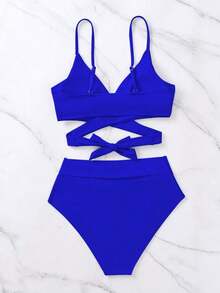 Swim Vcay Bikini minimalista de unicolor 2025, ropa de baño de playa de vacaciones de verano - azul real - Ver 6