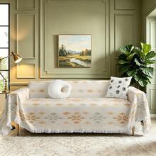 1PC Bohemian Tassel Print Sofa Throw Blanket - Reversible, Non-Slip, Machine Washable Decor For Couch, Bed, Living Room,Beige Aesthetic - Multicolor - View 8