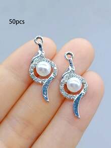 Bộ 10/20/50/100 món phụ kiện trang sức khảm vi mô tự làm, mặt dây chuyền hình trái tim đính ngọc trai và đá quý, bông tai và vòng cổ thanh lịch, đồ thủ công mỹ nghệ. - Bạc - Xem 27