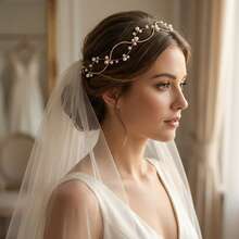 1pc Handmade Faux Pearl & Rhinestone Bridal Headband, Gold Tone Wavy Hair Vine With Ribbon, Elegant Wedding Headpiece For Brides & Bridesmaids,Elegant Faux Pearl Crystal Hair Vine, Bohemian Bridal Headband With Ribbon Tie, Romantic Wedding & Party Hair Accessory For Women,Glam Gold Faux Pearl & Rhinestone Hair Chain, Delicate Wavy Bridal Headband, Adjustable Wedding Hair Accessory For Special Occasions,Festival,Birthday - Gold - View 3