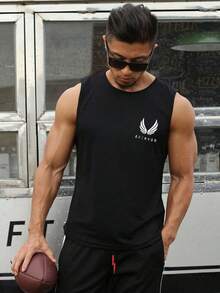 Camiseta sin mangas de cuello redondo para hombre, nueva colección de verano 2026. Cómoda y transpirable, de corte amplio y diseño versátil. Perfecta para crear estilos casuales y deportivos, con estampados modernos y de moda. Envío nacional. - Negro - Ver 1