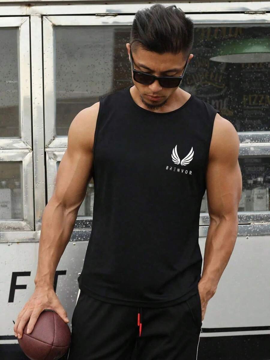 Camiseta sin mangas de cuello redondo para hombre, nueva colección de verano 2026. Cómoda y transpirable, de corte amplio y diseño versátil. Perfecta para crear estilos casuales y deportivos, con estampados modernos y de moda. Envío nacional. - Negro - Ver 1