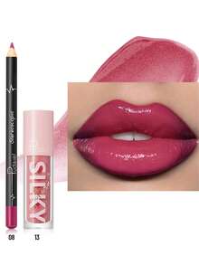 Pudaier 2-In-1 Lip Set: Nourishing Lip Liner Pencil And Lip Gloss | Long-Lasting, Non-Smudging, Universal Shades | Ideal Valentine's Day Gift - 08+13 - 查看 6