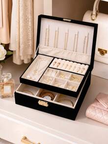 1pc 2-Layer Premium Jewelry Storage Box, Necklace, Earrings, Bracelet, Ring Organizer, French Elegant Jewelry Box, High-End Oxidation Resistant Jewelry Display Case With Lock, Large Capacity Multi-Compartment Jewelry Tray - Multicolor - View 12