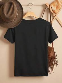 Women's Casual T-Shirt With Tree Of Life Print, Round Neck And Short Sleeves, Comfortable And Breathable For Everyday Wear, Spiritual Nature And Tree Casual T-Shirt - 黑色 - 查看 5