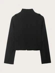 Napoleon-Style Solid Color Double-Breasted Short Jacket, Suitable For Spring And Autumn Black - Black - View 3