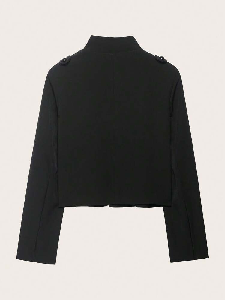 Napoleon-Style Solid Color Double-Breasted Short Jacket, Suitable