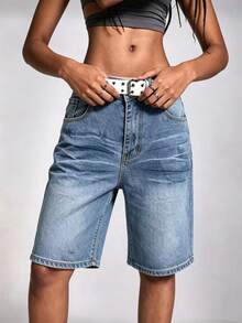 New Women's Mid-Length Denim Pants - Casual Daily Wear - Comfortable Elegant Style Summer - Medium Wash - View 4