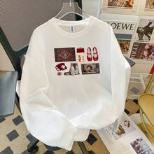 Camiseta de manga larga de algodón puro, estilo casual holgado y relajado, con estampado, para mujer, novedad de verano 2025. - Blanco - Ver 7