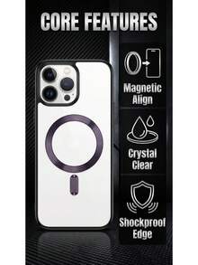 Phone Case: Luxury Plating Transparent Magnetic Wireless Charging Phone Case For IPhone Models 11 12 13 14 15 16 17 Pro Max Plus, Featuring A Clear Design That Is Shockproof And Includes A Lens Film. - Golden - View 5
