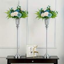 2pcs 28 Inch (Approx. 72cm) High Metal Trumpet Vase, Suitable For Wedding Banquet Anniversary Ceremony Centerpiece Decor, Party Tabletop Gold Flower Stand Ornament/Gold And Silver 2 Colors Available (Flowers Not Included) - 2pcs - View 2