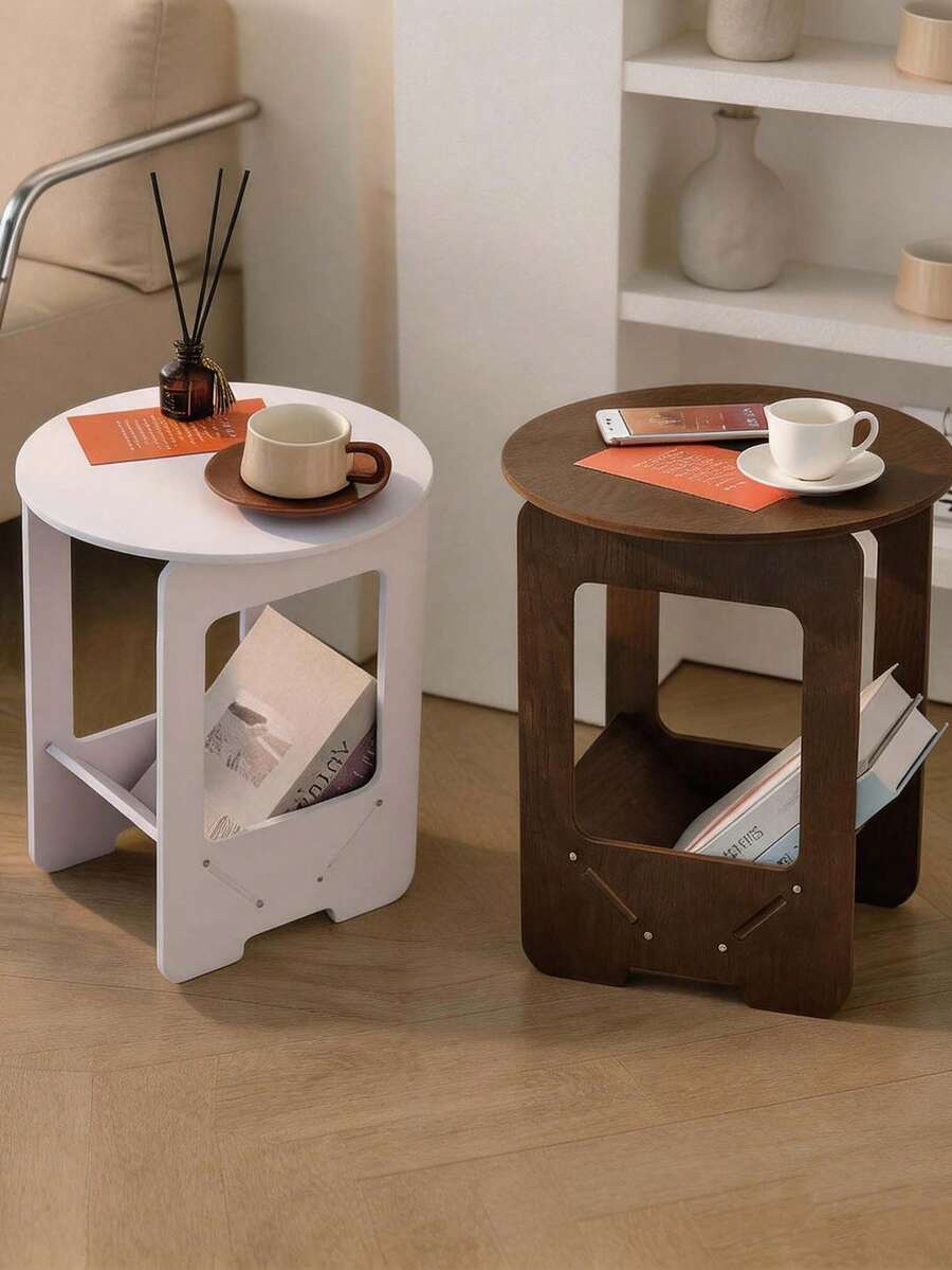 1pc Bedside Table, Modern Minimalist Style Portable Round Table, Black & White Dual-Color Furniture Round Table, European Style Balcony Square Table, Coffee Table, Nightstand - Multicolor - View 1
