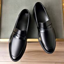 Men's Formal Business Leather Shoes, Versatile Casual Fashion Solid Color Shiny Office Shoes, Suitable For All Seasons - Black - View 13