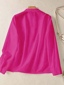 Camisa de mujer de unicolor con cuello en V y botones - Blusa casual y elegante de manga larga con detalle de bolsillo, adecuada para vacaciones, viajes y uso diario, artículo esencial para primavera, verano, otoño e invierno - Rosa Roja - Ver 10