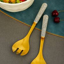 Stainless Steel Salad Fork And Spoon Set With Ceramic Handles, Extended Polka Dot Ceramic Handle Salad Spoon, Nordic Style Gold And Silver Color Salad Mixing Utensil, Kitchen Cooking And Baking Mixing Tool, High-End Gift Box Tableware, Dishwasher - View 8