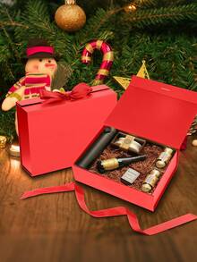 Red Gift Box With Ribbon, Suitable For Groom And Groomsmen, Magnetic Closure Design, Foldable Rectangular Luxury Gift Box, Ideal For Weddings, Christmas, Halloween, Birthdays And More - Red - View 5