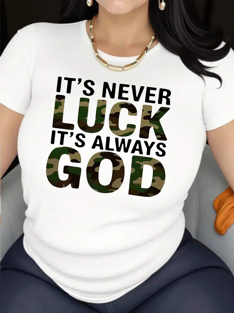 Camiseta de manga corta con cuello redondo y estampado de camuflaje para mujer - Estilo deportivo casual, sencillo y deportivo, 95% fibra de poliéster 5% spandex 180g, diseño estampado, adecuada para primavera y verano, cómoda y transpirable, moderna y versátil, expresa individualidad, ligera y suave, llena de energía. - Blanco - Ver 1
