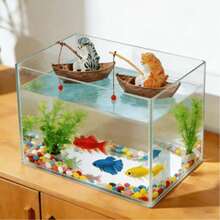 1套创意水族箱微景观装饰，可爱猫咪钓鱼船景观摆件，高品质树脂耐用水族箱泳池装饰，海洋主题微景观装饰（猫咪造型随机）（需自行组装） - A - 查看 3