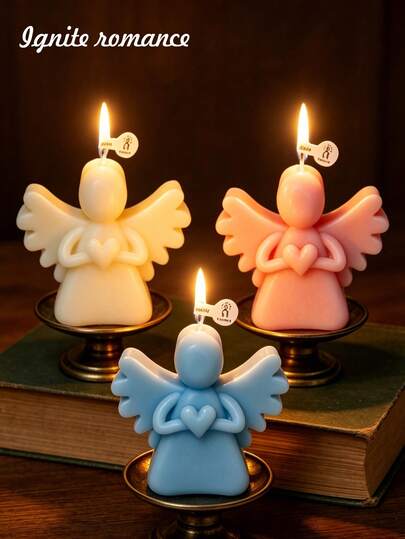 Multi-Color 3D Angel Scented Candle - Heart-Shaped Wings Guarding Design Fragrance/Bedroom Decor, Healing Niche Gift