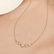 1 pieza Collar con colgante de flor y hoja de diseño curvo minimalista con incrustaciones de cobre y circonita sintética, adecuado para uso diario de mujeres y como regalo - Multicolor - Ver 6