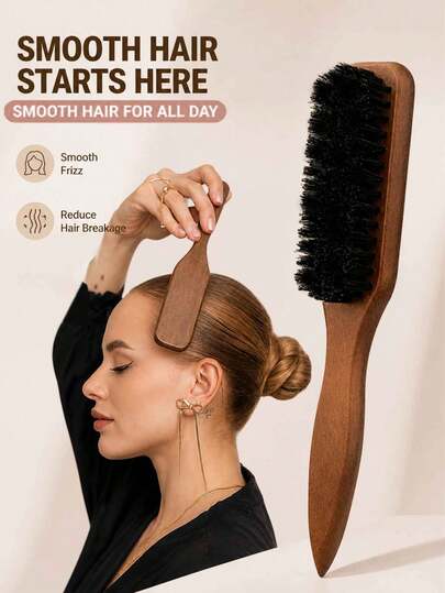 Escova de Cabelo de Cerdas de Javali Natural de Alta Qualidade - Escova de Estilo Profissional Sem Fragrância, Adequada para Cabelos Grossos e Finos, Pode Limpar Penteados Ombré e Aparadores Elétricos, Criar Penteados Lisos, Adequada para Volta às Aulas, Viagem, Acessórios de Cabelo Feminino, Pentes, Escovas, Acabamento