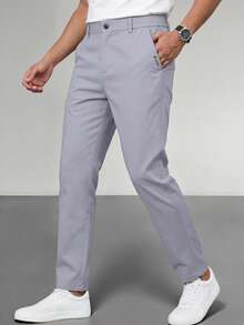 Men's Solid Color Casual Tapered Pants With Pockets - Light Grey - View 2