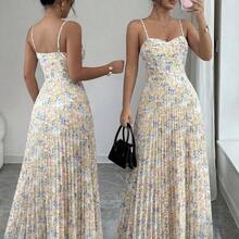 Elenzya Sleeveless V-Neck A-Line Waist Cinched Elegant Romantic Ditsy Floral Dress, Suitable For Resort, Garden Party, Spring/Summer Gathering, Travel - Multicolor - Ver 2