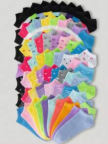 20 pares de calcetines cortos de mujer de unicolor, versátiles y de moda para deportes casuales - Multicolor - Ver 2