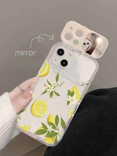 Lemon Painted Mirror Stand TPU Phone Case For IPhone X XR XSMax 11 12 13 13Pro 13ProMax 14ProMax 14ProMax 15 15PRO 15PLUS 15PROMAX IPhone16 16Pro 16Plus 16Promax 17 17Pro 17Promax Phone Protective Cover