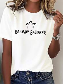 Camiseta Temática de Ingeniera Ferroviariara Mujer - 100% Cómoda Ropa de Trabo con Diseño de Vías eñales, Atuendo Profesional Casual para Ingenieras, Lavable a Máquina - Blanco - Ver 2