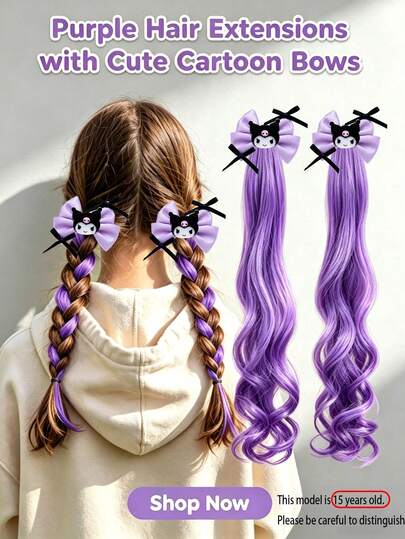 2 piezas Accesorios para el cabello de moda en color púrpura - Lindos pasadores de cabello con moño de dibujos animados en color púrpura - Adecuados para fiestas y uso diario