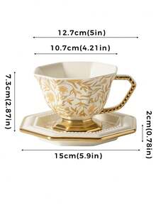 DearDali 1 Set 220ml Vintage Gilded Ceramic Cup & Saucer, European Palace Style Luxury Octagonal Design Gold-Rimmed Mug, Home Decor, Couple/Best Friend Gift, Coffee/Tea Cup - Multicolor - View 4