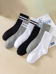 1/6 pares de calcetines deportivos de media pantorrilla con patrón de rayas, regalo unisex para parejas, adecuado para primavera, verano, otoño e invierno - Multicolor - Ver 5