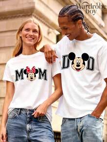 1 Disney-Licensed Short-Sleeve Couple Printed T-Shirt, Cotton Patterned T-Shirt, Featuring Mickey And Minnie Mouse Head Patterns, Suitable For Family Trips And Vacations. Mother's Day And Father's Day T-Shirt, Suitable For Men And Women. Cotton T-Shirt, Comfortable And Breathable. - Man-white - View 1