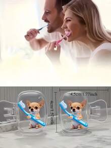 Cute Chihuahua Holding Blue Toothbrush Pattern Portable Toothbrush Holder Set, Includes Toothbrush Cover, Travel Toothbrush Case, Toothbrush Head Protector, Toothbrush Holder, Dust-Proof Toothbrush Protector, Suitable For Home And Travel Use, Travel Toothbrush Holder, Keeps Your Toothbrush Clean And Maintains Oral Health - A - View 9