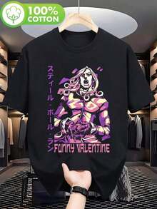 Camiseta Anime Steel Ball Run - Estampado Icónico de Manga, Estilo Japonés Casual con Cuello Redondo, Apta para Todas las Temporadas para Fans de  (Inspirada Oficialmente) Y2k Camiseta Camisa De - Negro - Ver 7