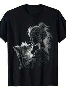 T-shirt med konstnärlig design för Yorkshireterrier-entusiaster, perfekt för mors dag, finns i storlekarna S till 3XL. Ledig och bekväm för sommaren. - Tillbaka - Visa 1