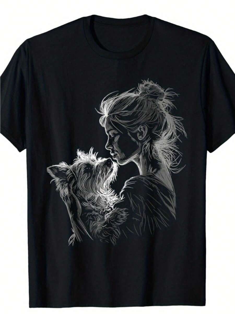T-shirt med konstnärlig design för Yorkshireterrier-entusiaster, perfekt för mors dag, finns i storlekarna S till 3XL. Ledig och bekväm för sommaren. - Tillbaka - Visa 1