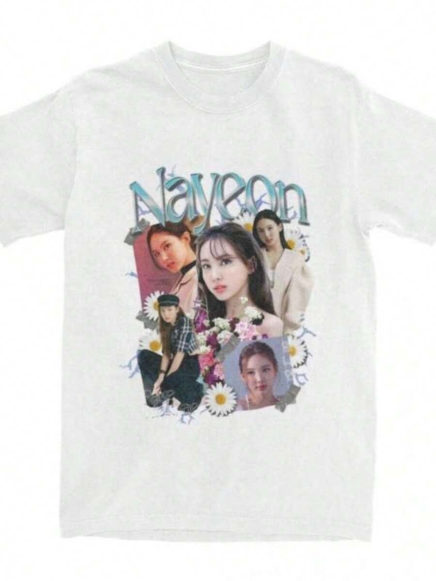 Nayeon TWICE  T Shirt Accessories for Men Women Cotton Cool Tees Short Sleeve Tops Unique ,Oversized Pure Cotton Casual T-Shirt, Comfy Short Sleeve Basic Style For Teen Girls Young Ladies, Versatile For Daily Wear Street Walk Holiday Vacation Campus Gathering Outdoor Leisure TimeRopa De Mujer / Ropa De Mujer De Uso Diario / Blusas, Camisas Y Camisetas De Mujer / Camisetas De Mujer Ropa Deportiva Basicos Mujer Short Playeras Para Hombre - Blanco - Ver 1