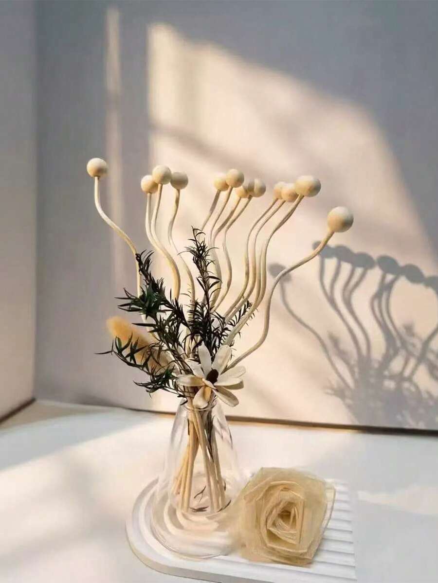 3/5pcs Set Fragrance Diffuser Rods, Unique Design, 100% Natural Rattan, Wooden Beads, Fragrance Sticks, Large S-Shape, Woven Material, Decorative Home Accessory