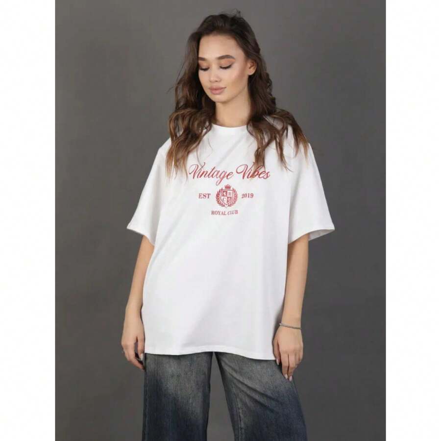 Camiseta de manga corta de algodón puro, diseño de nicho oversize, estilo retro americano, estampado de alta gama, novedad de verano 2025, a la moda. - Negro - Ver 1