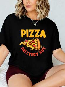Camiseta de Amante de Pizza Divertida de Entrega de Pizza 2026 Nueva Camiseta Impresa para Mujeres, Camiseta de Otoño para Mujeres, Camiseta de Invierno, Camiseta de para Mujeres RLCK - Negro - Ver 1