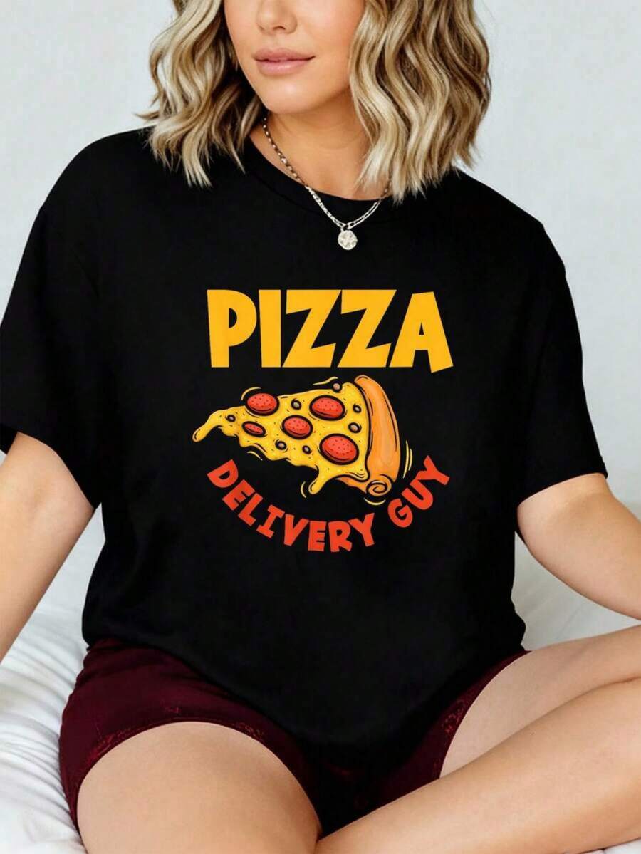 Camiseta de Amante de Pizza Divertida de Entrega de Pizza 2026 Nueva Camiseta Impresa para Mujeres, Camiseta de Otoño para Mujeres, Camiseta de Invierno, Camiseta de para Mujeres RLCK - Negro - Ver 1