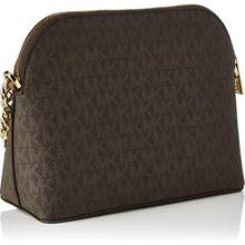 Michael Kors Women's Jet Set Travel Dome Medium Color-Block Signature Logo Crossbody Bag Gold Toned Hardware - Coffee - View 4
