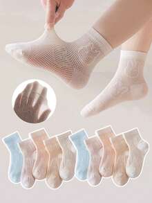 5 Pairs Kids Solid Color Socks, Cute Rabbit Design, Breathable Mesh, Unisex Boys Girls Toddler Mid-Calf Socks, Suitable For Daily Wear - Multicolor - View 9
